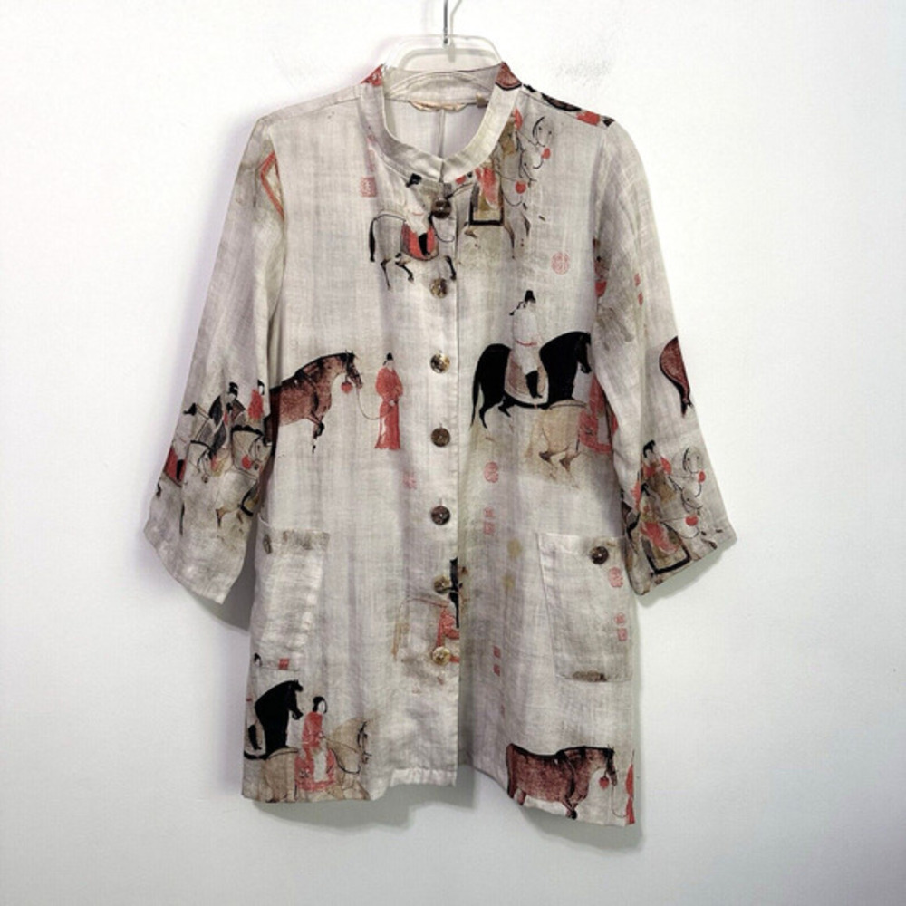 Soft‎ Surroundings Song Dynasty Tunic Top S Button Front 3/4 Sleeve Asian Blouse